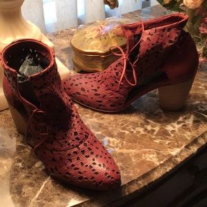 Women's Burgundy Perforated Ankle Booties - Lace-Up